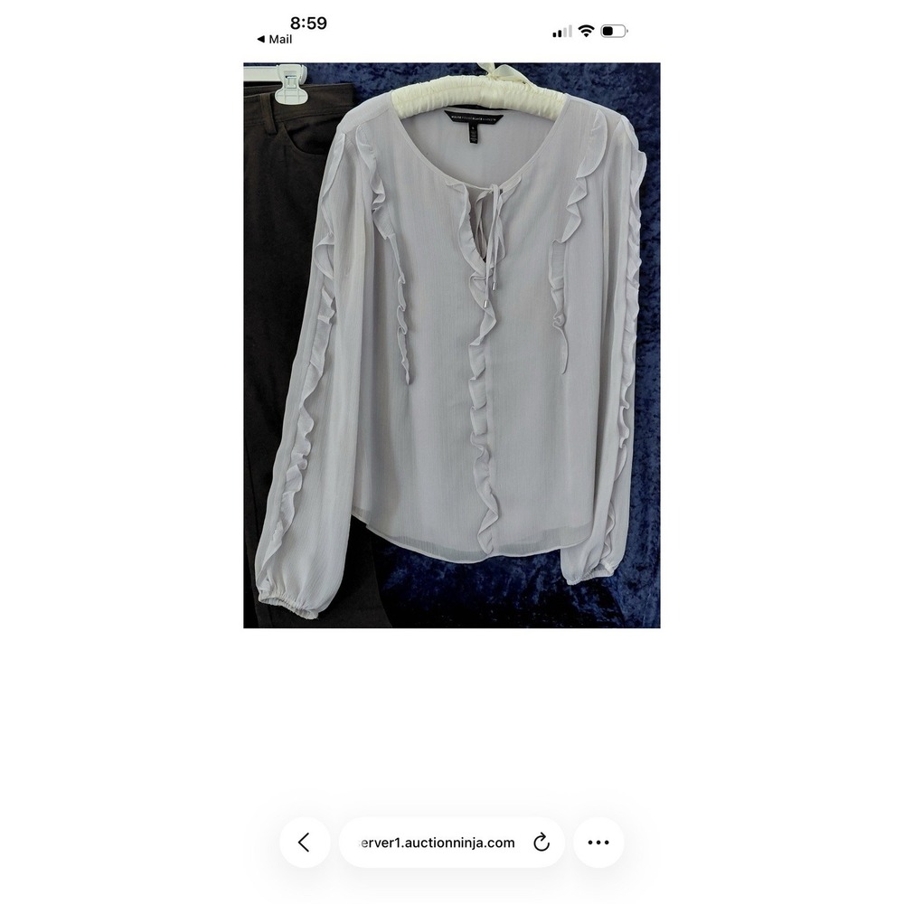 WHITE HOUSE BLACK MARKET Womens Sheer Ruffle Tie Neck Long Sleeve Blouse Top‎ S - Picture 4 of 4